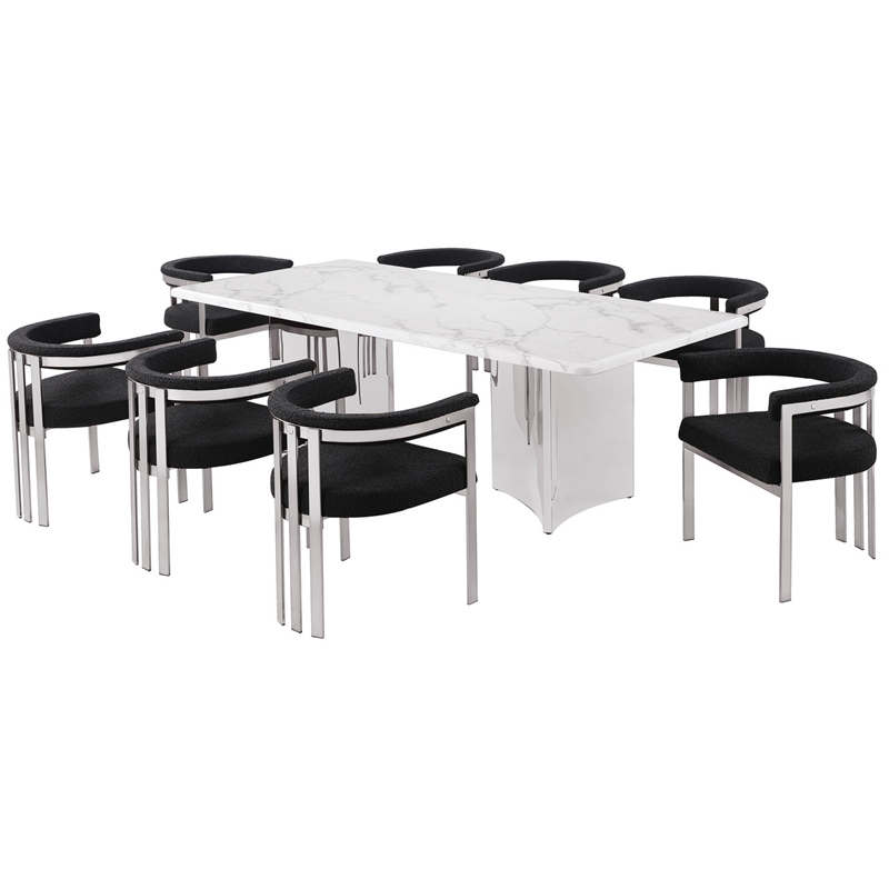 Best Quality Furniture 9 Piece White Marble Dining Set with Stainless Steel Base