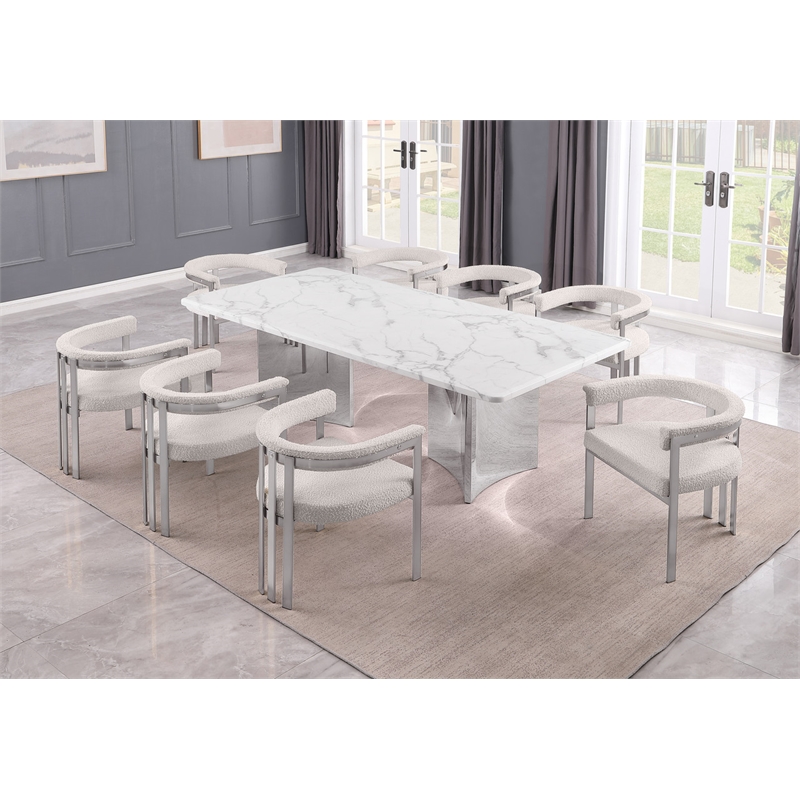 Best Quality Furniture 9 Piece White Marble Dining Set with Stainless Steel Base