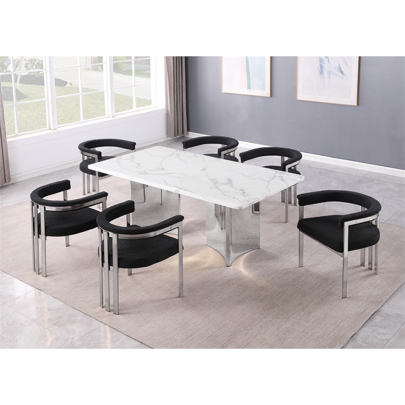 Best Quality Furniture 7 Piece White Marble Dining Set with Stainless Steel Base