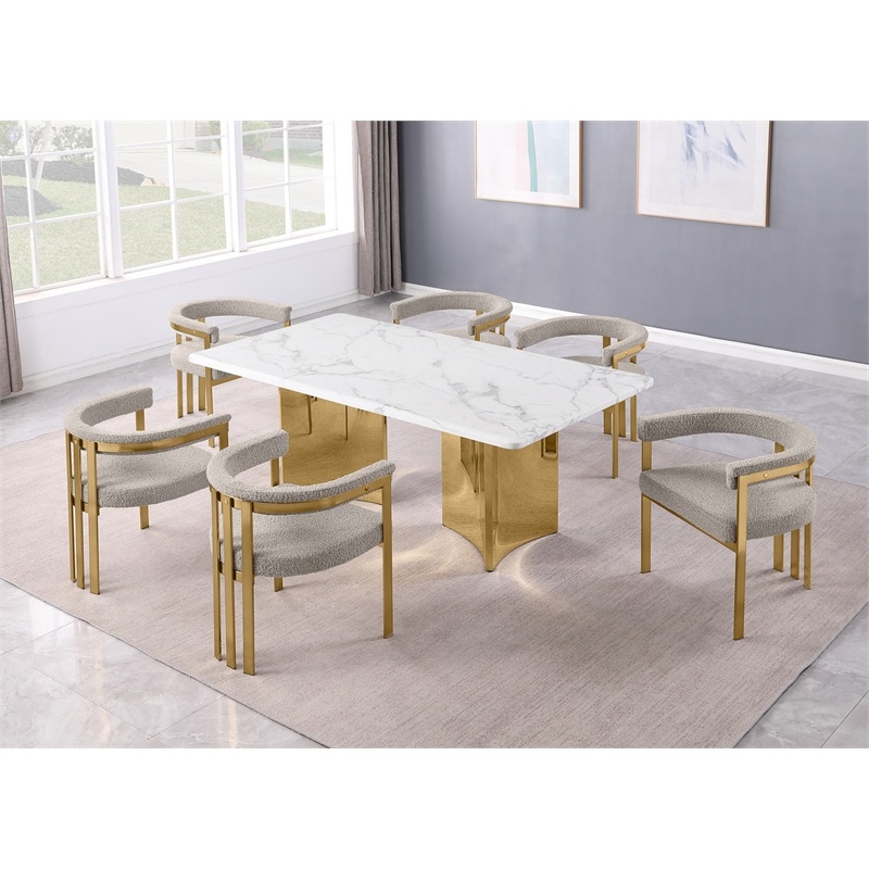 Best Quality Furniture 7 Piece White Marble Dining Set with Stainless Steel Base