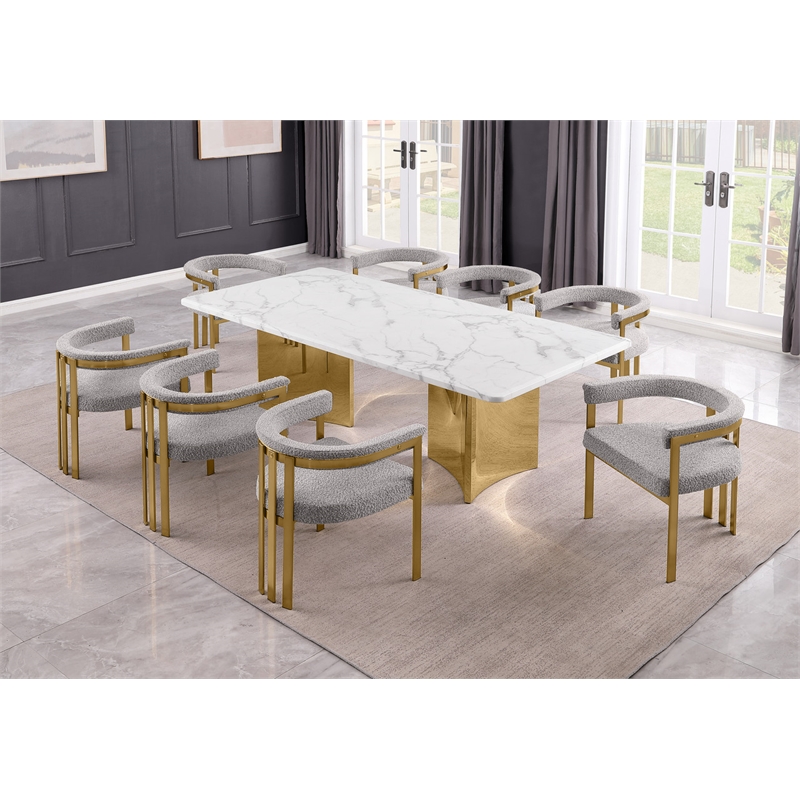 Best Quality Furniture 9 Piece White Marble Dining Set with Stainless Steel Base