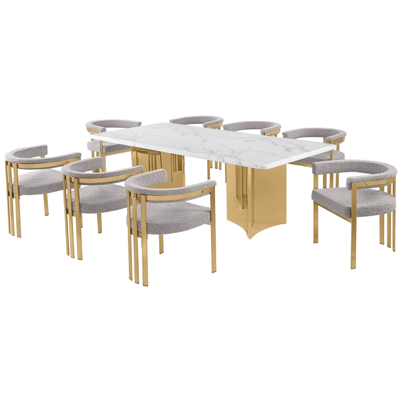 Best Quality Furniture 9 Piece White Marble Dining Set with Stainless Steel Base