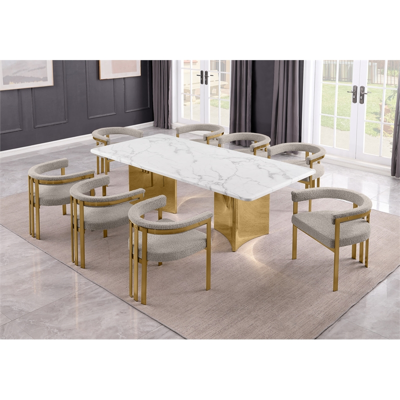 Best Quality Furniture 9 Piece White Marble Dining Set with Stainless Steel Base