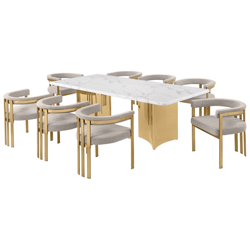 Best Quality Furniture 9 Piece White Marble Dining Set with Stainless Steel Base