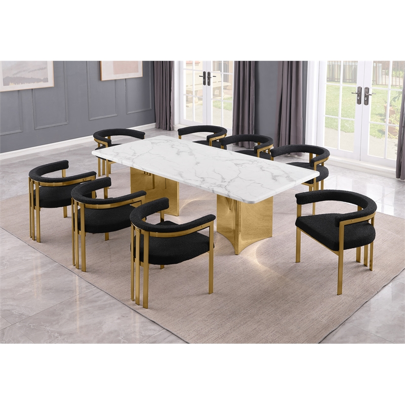 Best Quality Furniture 9 Piece White Marble Dining Set with Stainless Steel Base