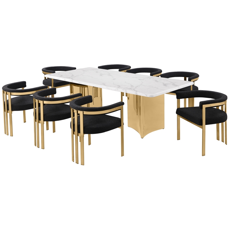 Best Quality Furniture 9 Piece White Marble Dining Set with Stainless Steel Base