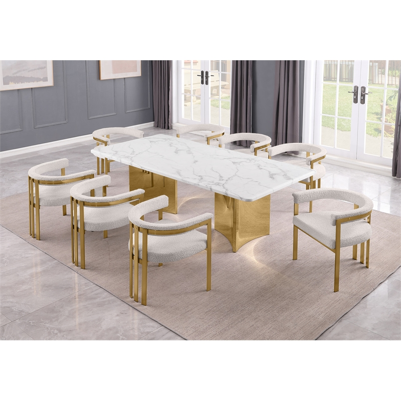 Best Quality Furniture 9 Piece White Marble Dining Set with Stainless Steel Base