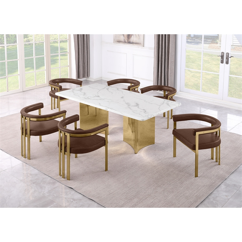 Best Quality Furniture 7 Piece White Marble Dining Set with Stainless Steel Base