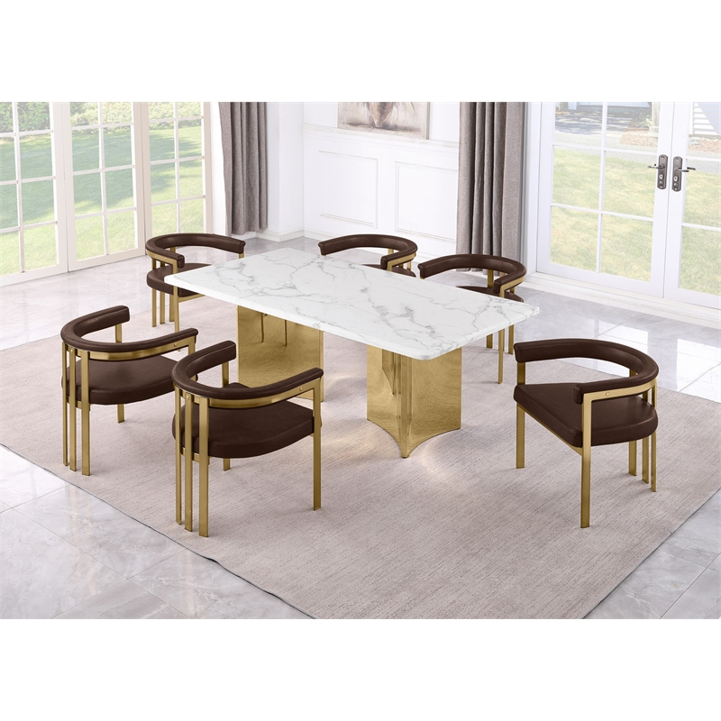 Best Quality Furniture 7 Piece White Marble Dining Set with Stainless Steel Base