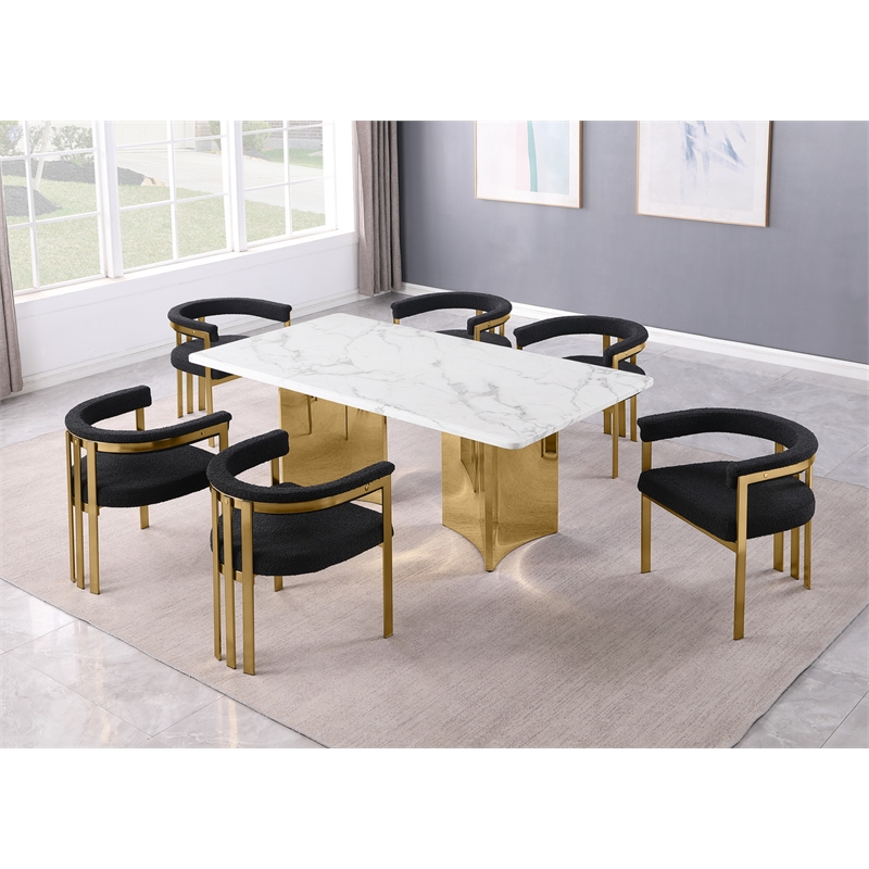 Best Quality Furniture 7 Piece White Marble Dining Set with Stainless Steel Base