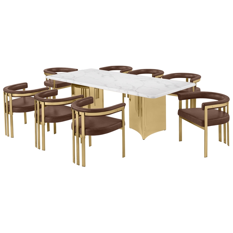 Best Quality Furniture 9 Piece White Marble Dining Set with Stainless Steel Base