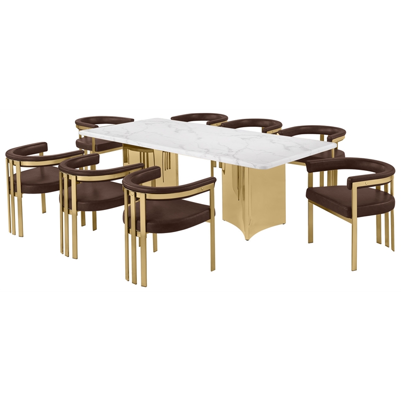 Best Quality Furniture 9 Piece White Marble Dining Set with Stainless Steel Base