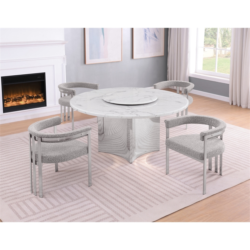 Best Quality Furniture 5 Piece White Marble Dining Set with Stainless Steel Base