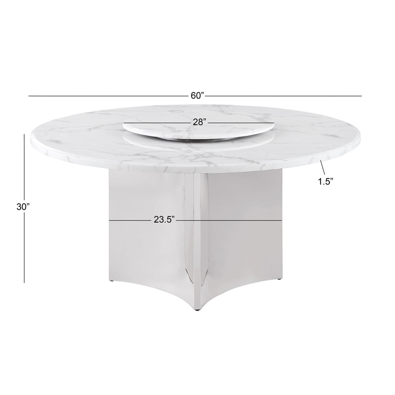 Best Quality Furniture 5 Piece White Marble Dining Set with Stainless Steel Base