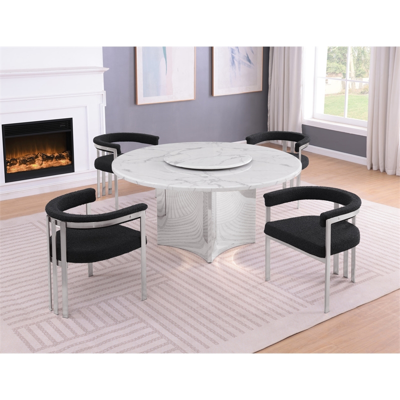 Best Quality Furniture 5 Piece White Marble Dining Set with Stainless Steel Base