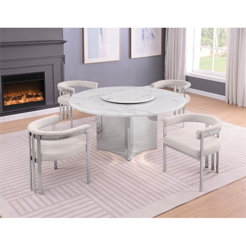Best Quality Furniture 5 Piece White Marble Dining Set with Stainless Steel Base