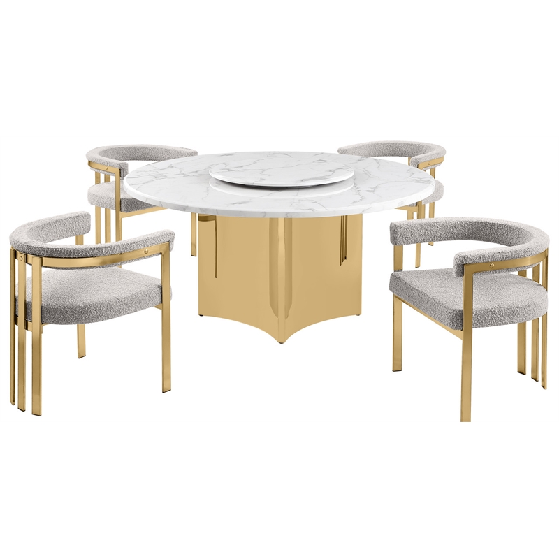 Best Quality Furniture 5 Piece White Marble Dining Set with Stainless Steel Base