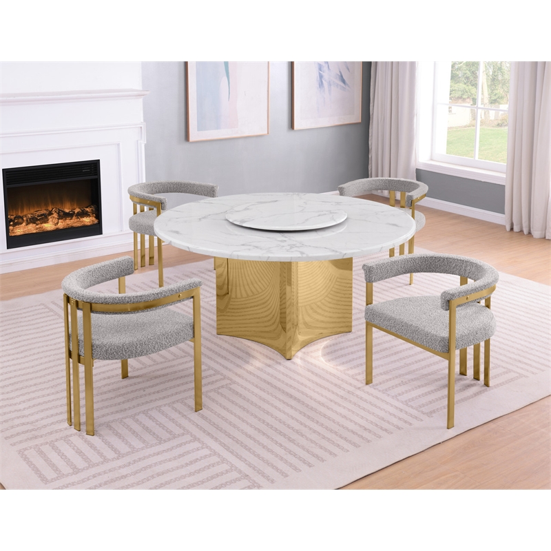 Best Quality Furniture 5 Piece White Marble Dining Set with Stainless Steel Base