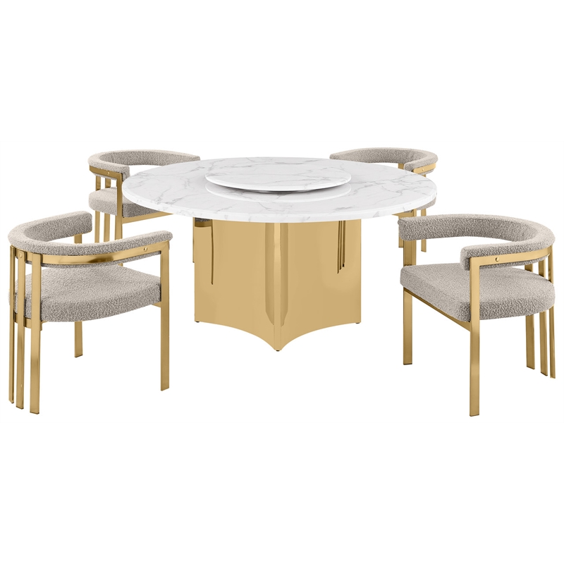 Best Quality Furniture 5 Piece White Marble Dining Set with Stainless Steel Base