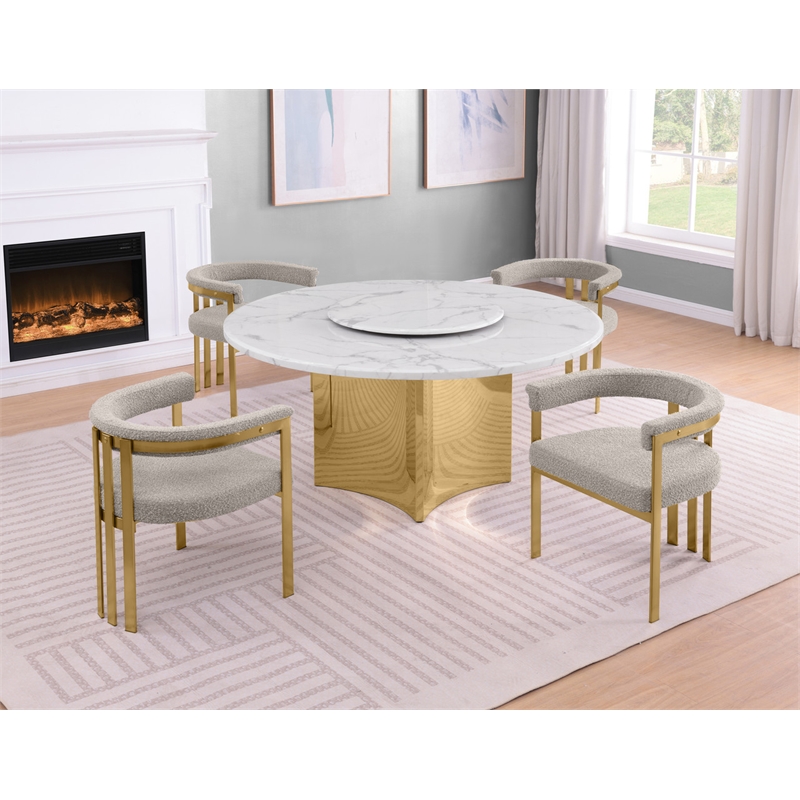 Best Quality Furniture 5 Piece White Marble Dining Set with Stainless Steel Base