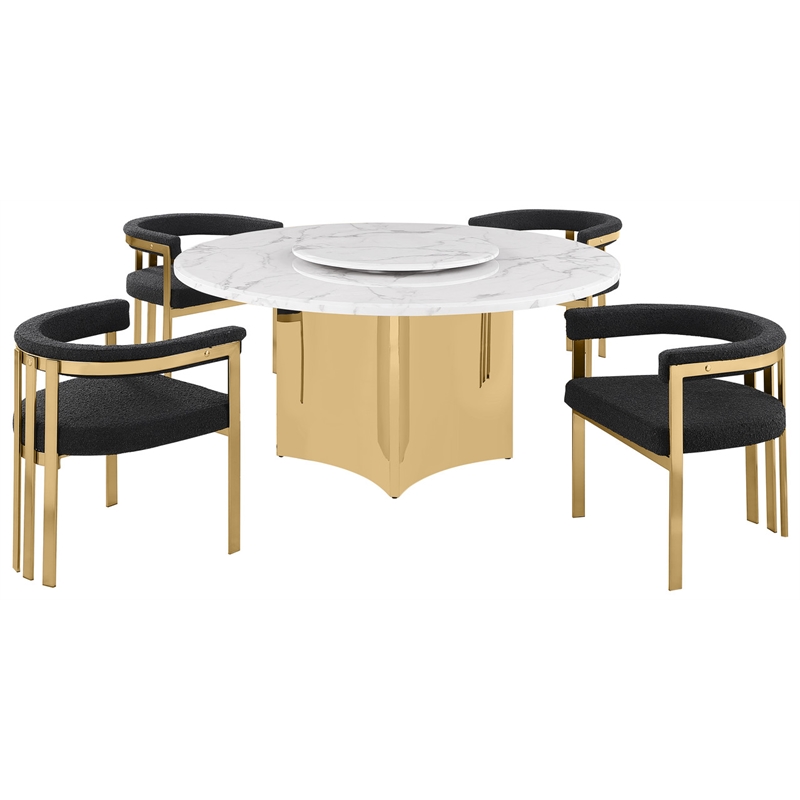 Best Quality Furniture 5 Piece White Marble Dining Set with Stainless Steel Base