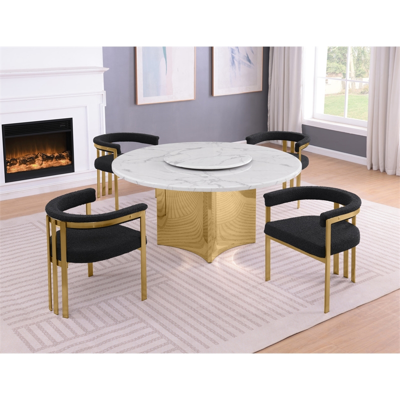 Best Quality Furniture 5 Piece White Marble Dining Set with Stainless Steel Base