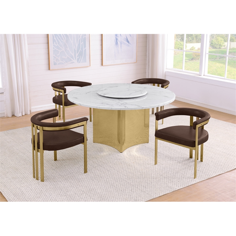 Best Quality Furniture 5 Piece White Marble Dining Set with Stainless Steel Base