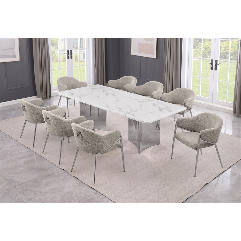 Best Quality Furniture 9 Piece White Marble Dining Set with Stainless Steel Base