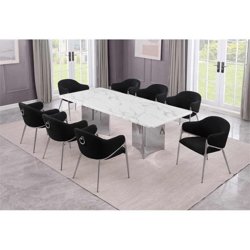 Best Quality Furniture 9 Piece White Marble Dining Set with Stainless Steel Base