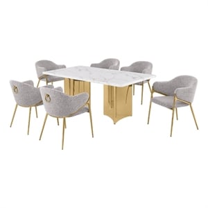 Best Quality Furniture 7 Piece White Marble Dining Set with Stainless Steel Base