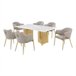 Best Quality Furniture 7 Piece White Marble Dining Set with Stainless Steel Base