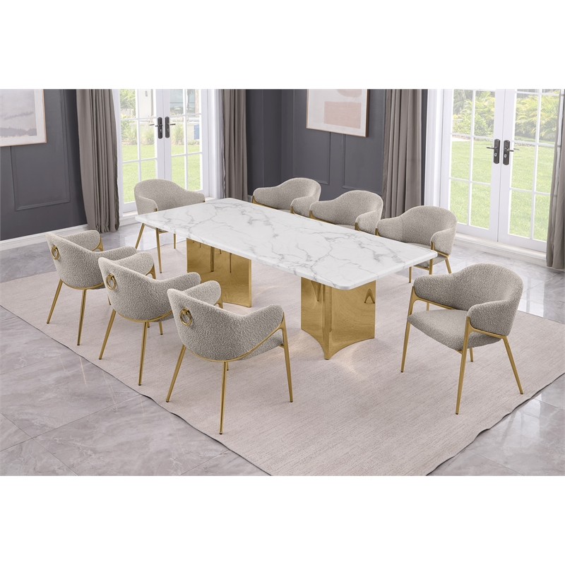 Best Quality Furniture 9 Piece White Marble Dining Set with Stainless Steel Base
