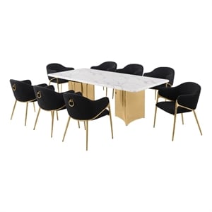 Best Quality Furniture 9 Piece White Marble Dining Set with Stainless Steel Base
