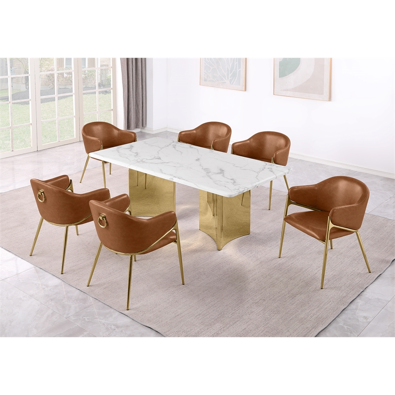 Best Quality Furniture 7 Piece White Marble Dining Set with Stainless Steel Base