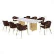Best Quality Furniture 9 Piece White Marble Dining Set with Stainless Steel Base