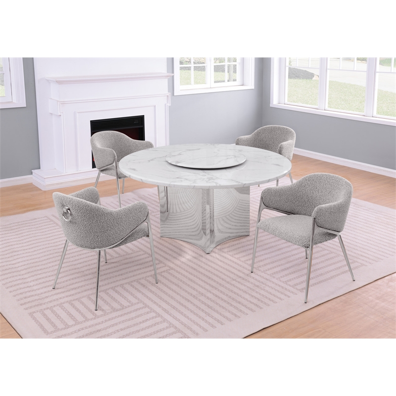 Best Quality Furniture 5 Piece White Marble Dining Set with Stainless Steel Base