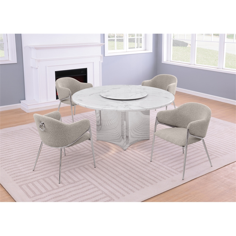 Best Quality Furniture 5 Piece White Marble Dining Set with Stainless Steel Base