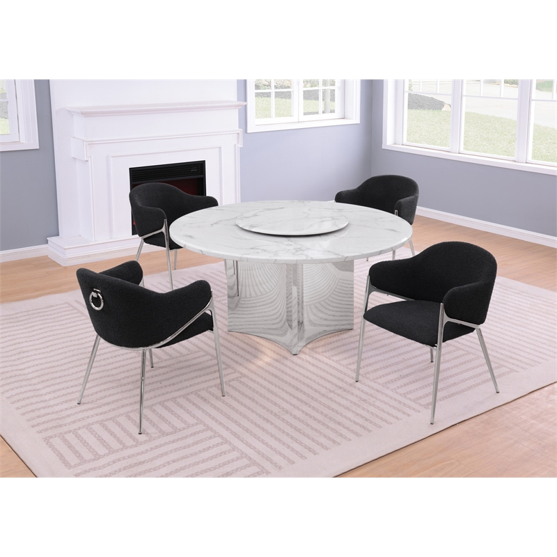Best Quality Furniture 5 Piece White Marble Dining Set with Stainless Steel Base
