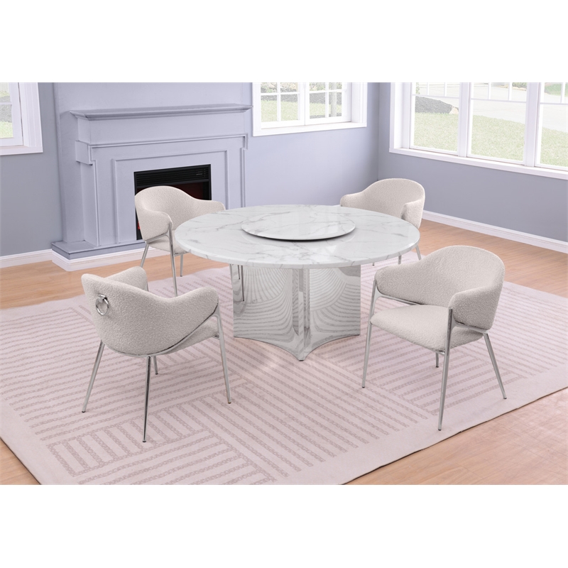 Best Quality Furniture 5 Piece White Marble Dining Set with Stainless Steel Base