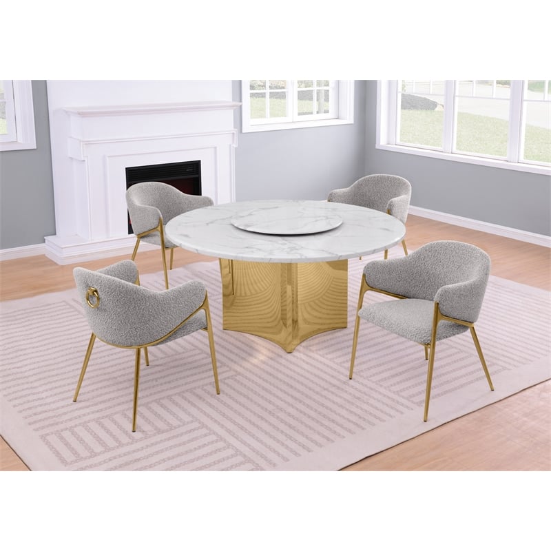 Best Quality Furniture 5 Piece White Marble Dining Set with Stainless Steel Base