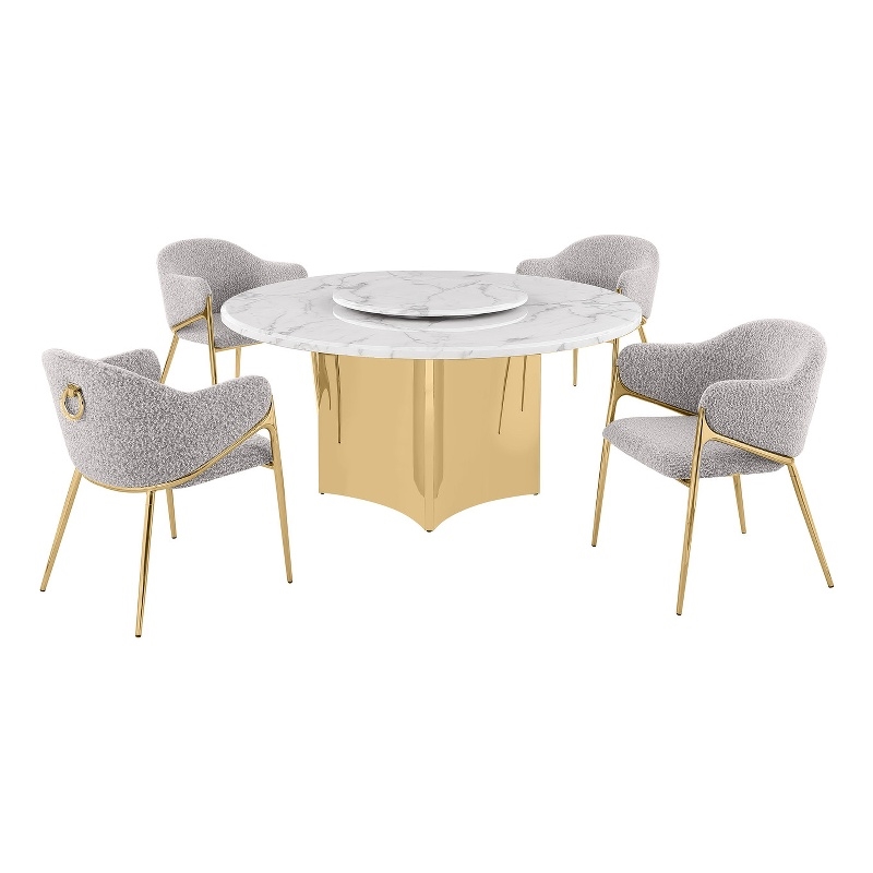 Best Quality Furniture 5 Piece White Marble Dining Set with Stainless Steel Base