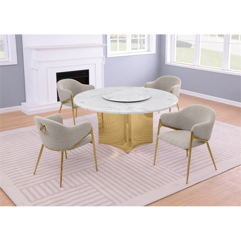 Best Quality Furniture 5 Piece White Marble Dining Set with Stainless Steel Base