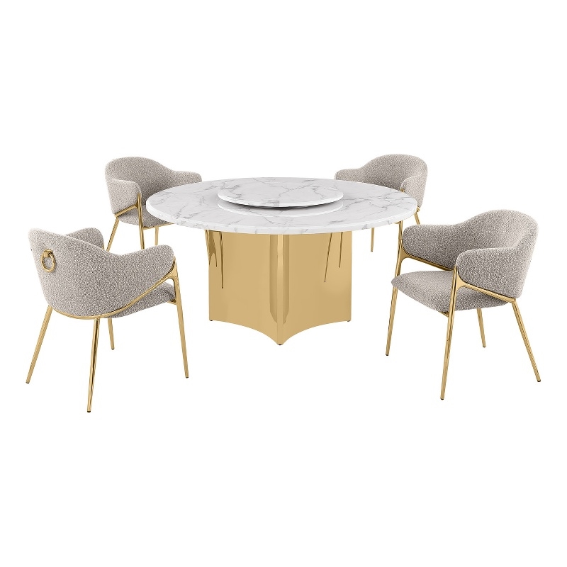 Best Quality Furniture 5 Piece White Marble Dining Set with Stainless Steel Base