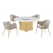 Best Quality Furniture 5 Piece White Marble Dining Set with Stainless Steel Base