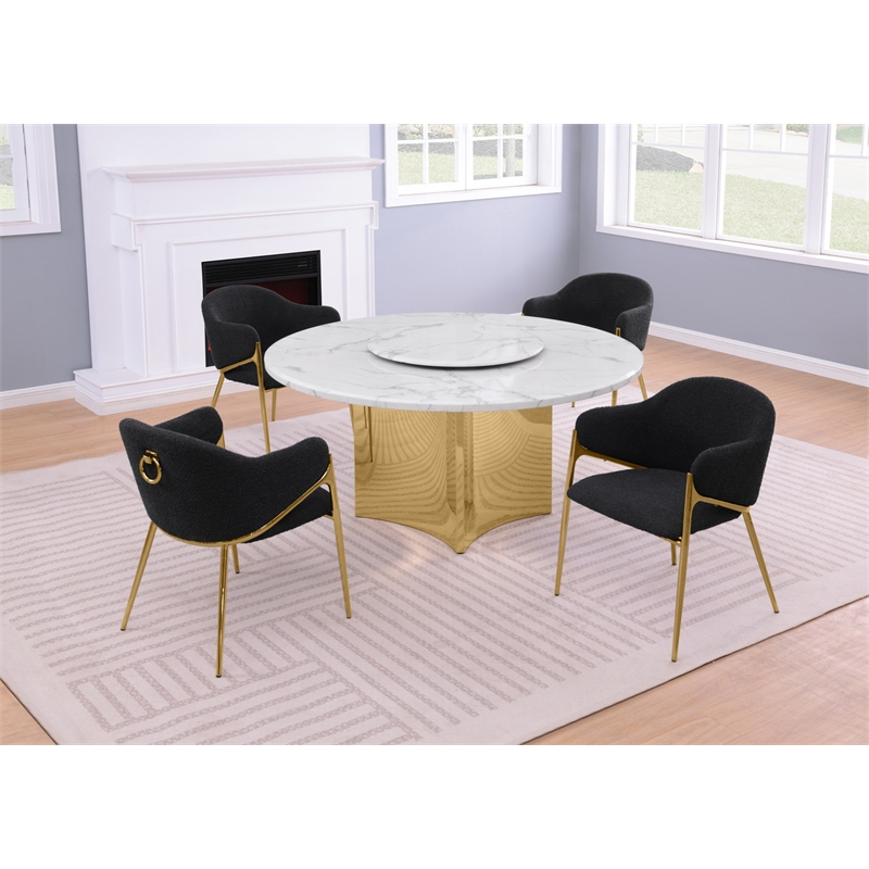 Best Quality Furniture 5 Piece White Marble Dining Set with Stainless Steel Base