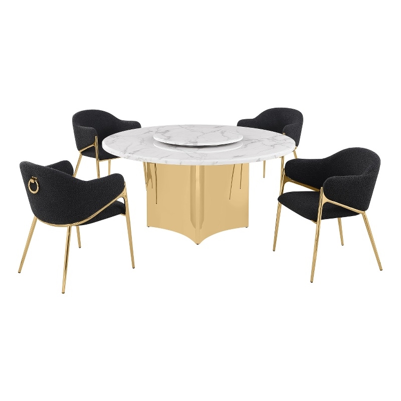 Best Quality Furniture 5 Piece White Marble Dining Set with Stainless Steel Base