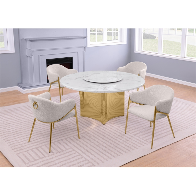 Best Quality Furniture 5 Piece White Marble Dining Set with Stainless Steel Base