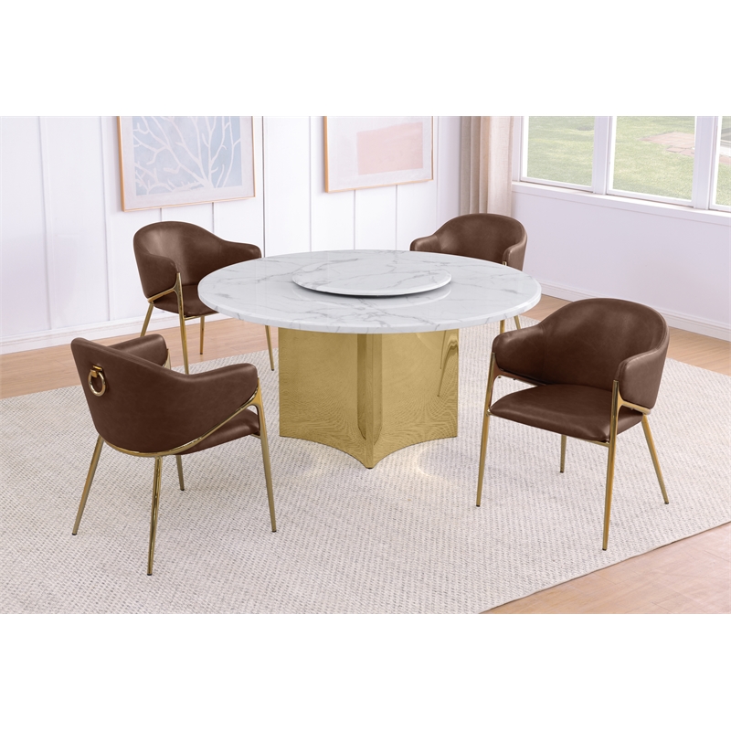 Best Quality Furniture 5 Piece White Marble Dining Set with Stainless Steel Base