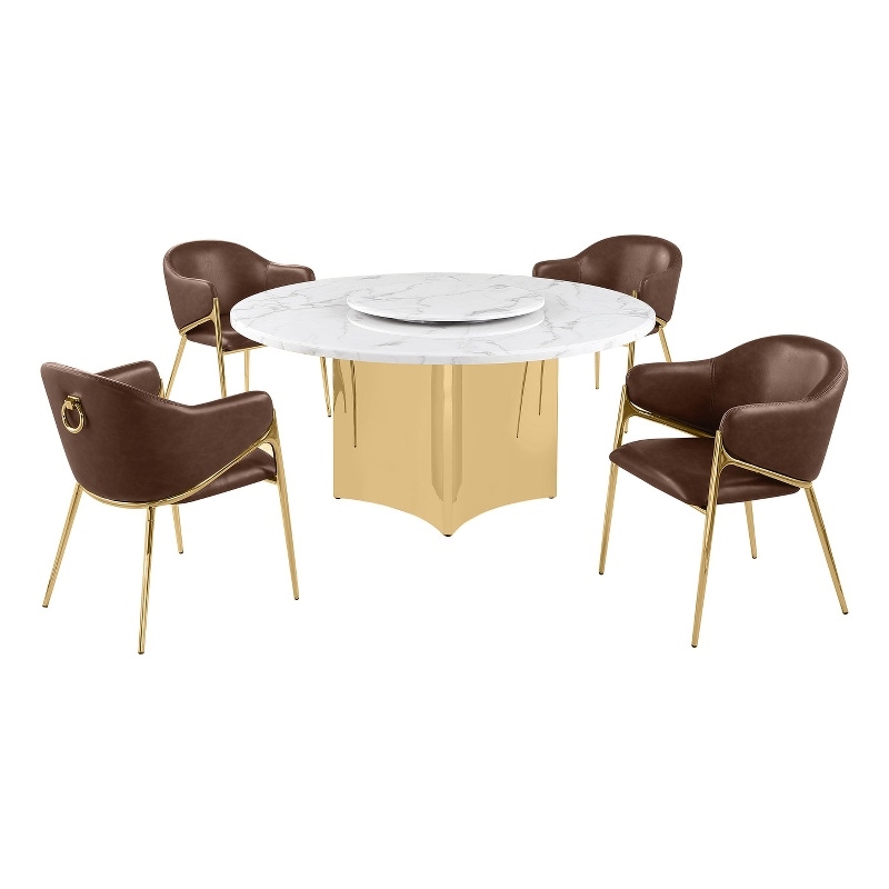 Best Quality Furniture 5 Piece White Marble Dining Set with Stainless Steel Base