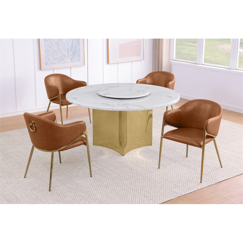 Best Quality Furniture 5 Piece White Marble Dining Set with Stainless Steel Base